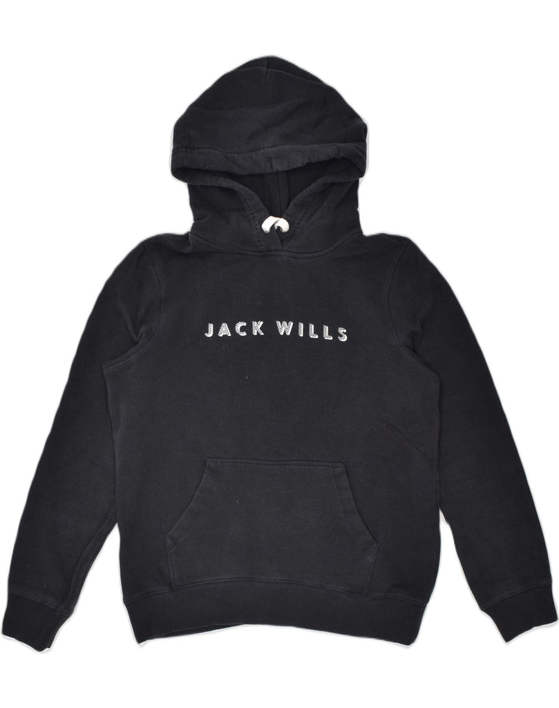 JACK WILLS Womens Loose Fit Graphic Hoodie Jumper UK 14 Large Black Cotton | Vintage | Thrift | Second-Hand | Used Clothing | Messina Hembry 