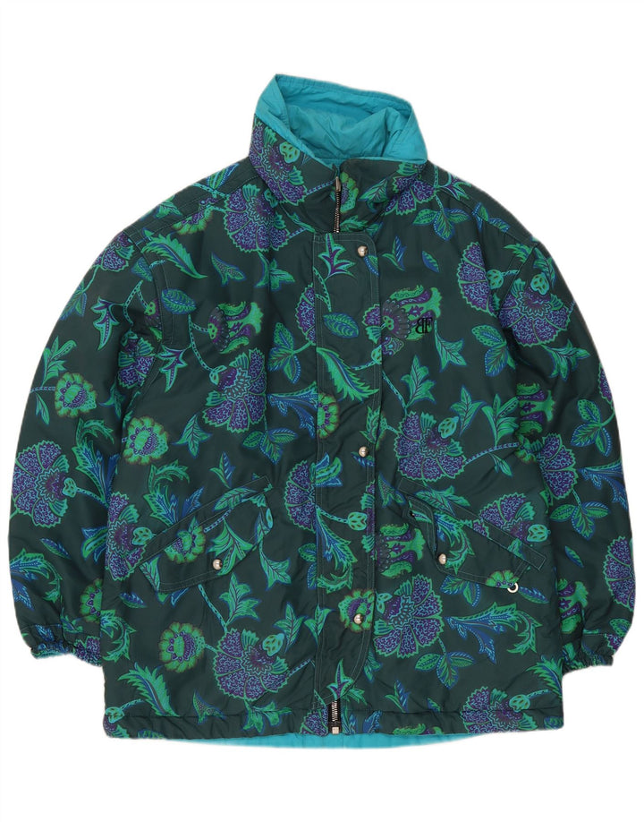 Belfe Womens Reversible Jacket IT 46 Large Blue Floral Nylon