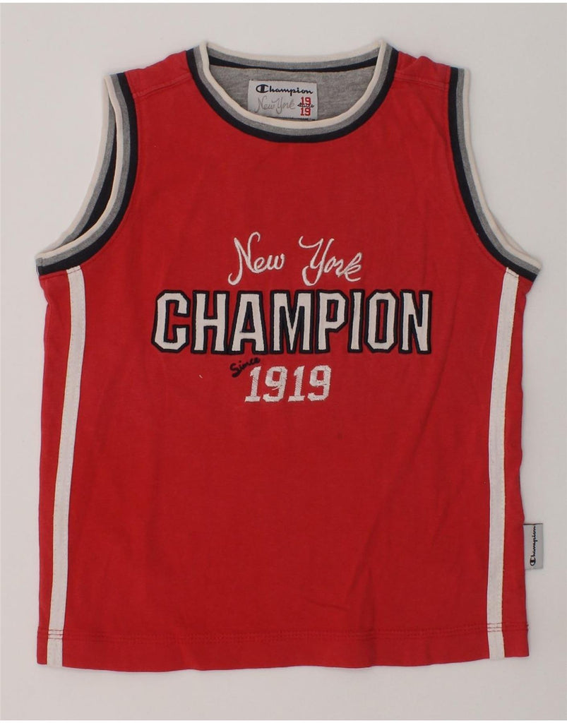 CHAMPION Boys Graphic Vest Top 3-4 Years 2XS Red Cotton | Vintage Champion | Thrift | Second-Hand Champion | Used Clothing | Messina Hembry 