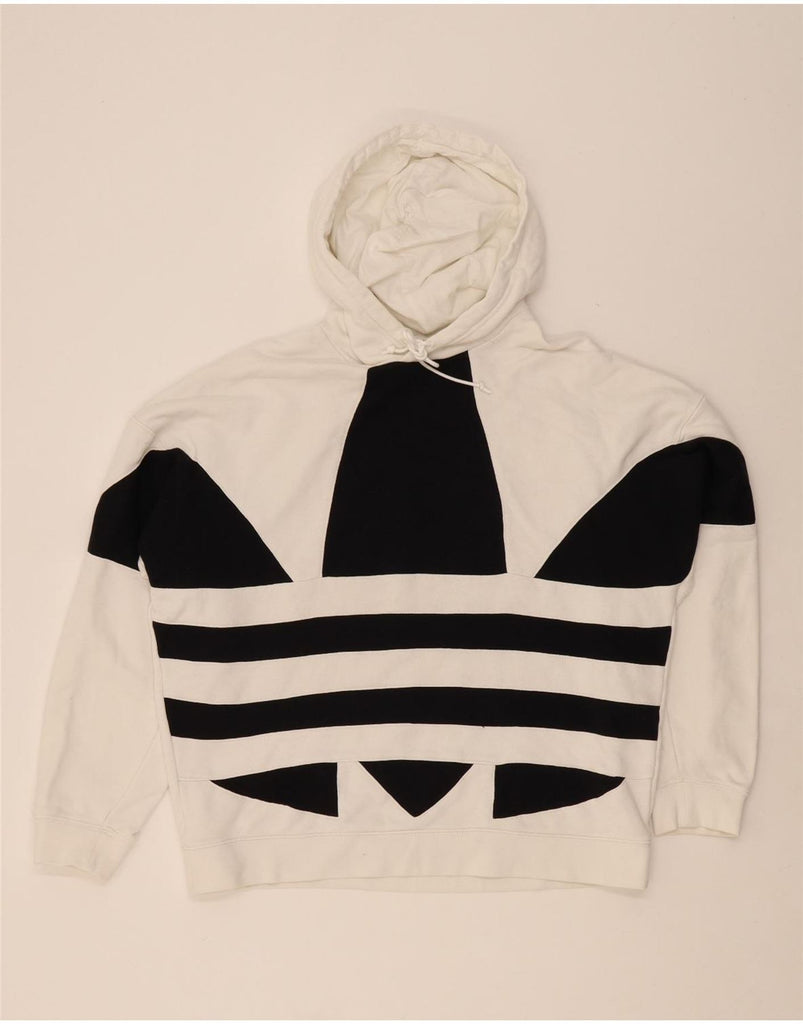 ADIDAS Womens Oversized Graphic Hoodie Jumper UK 16 Large  White Cotton Vintage Adidas and Second-Hand Adidas from Messina Hembry 