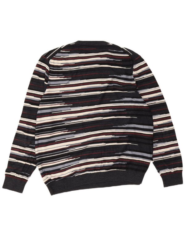 Hugo Boss Mens Crew Neck Jumper Sweater 2XL Navy Blue Striped Cotton
