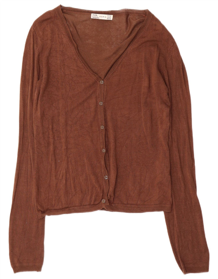 Zara Womens Cardigan Sweater UK 16 Large Brown Rayon