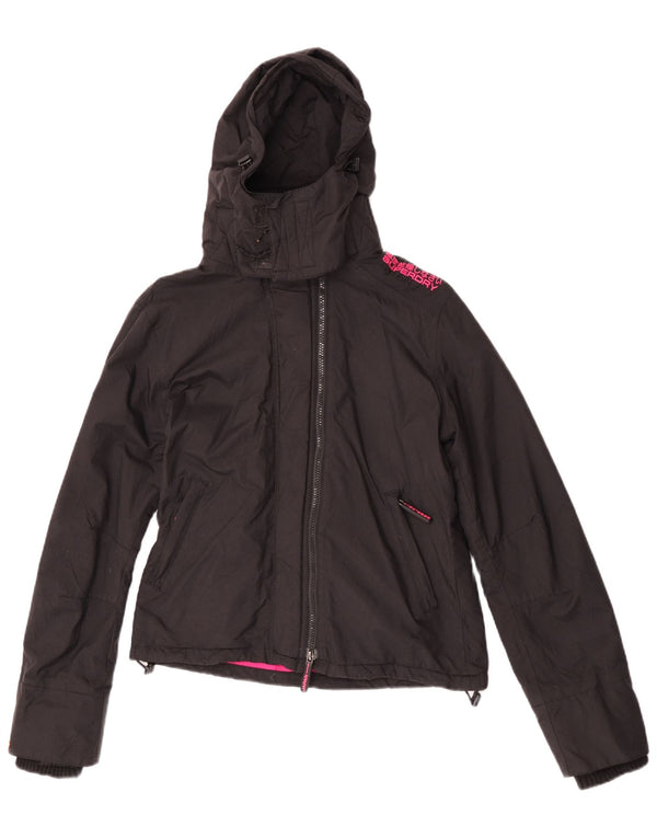 Superdry Womens Hooded Windbreaker Jacket UK 14 Medium Black Nylon