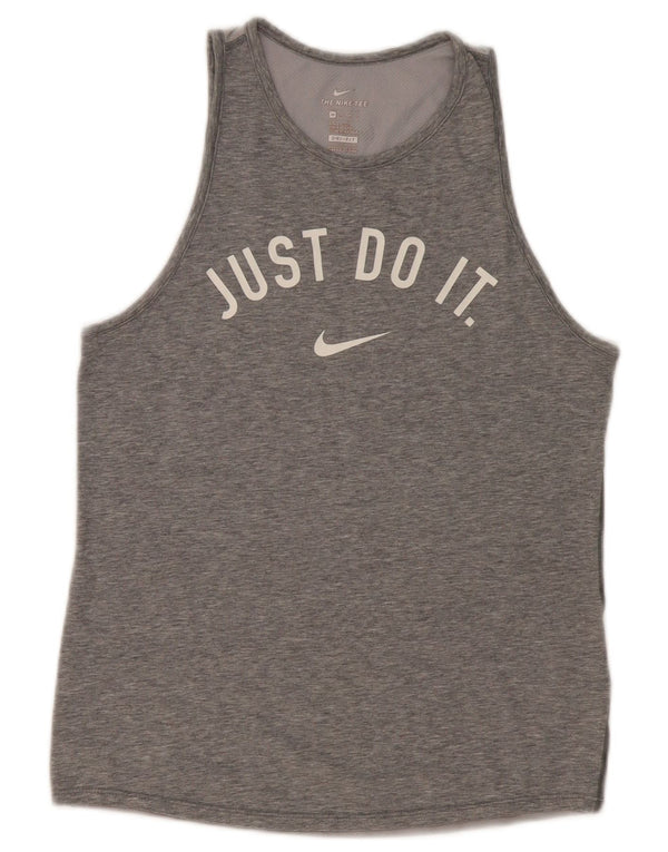 Nike Womens Dri Fit Graphic Vest Top UK 6 XS Grey Flecked Cotton