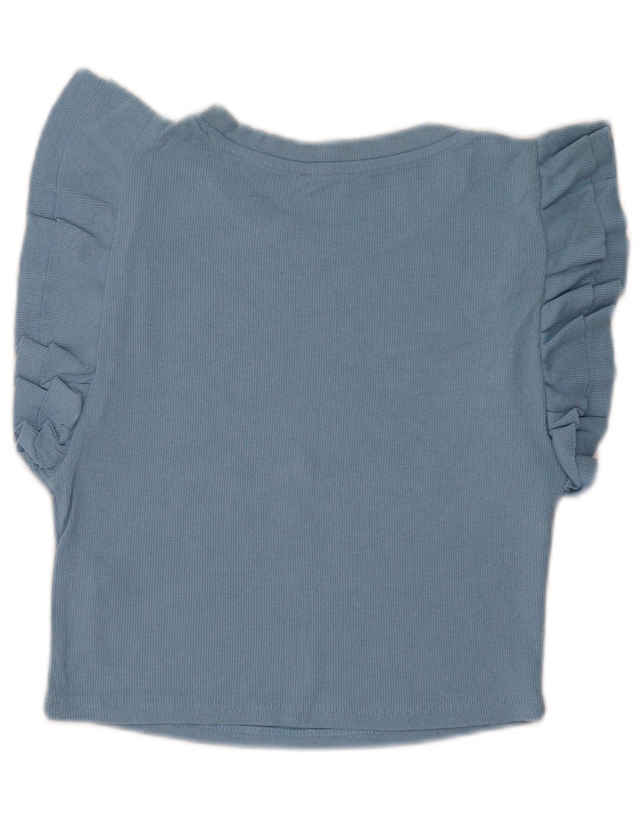 Zara Womens Crop Blouse Top UK 14 Large Blue Cotton