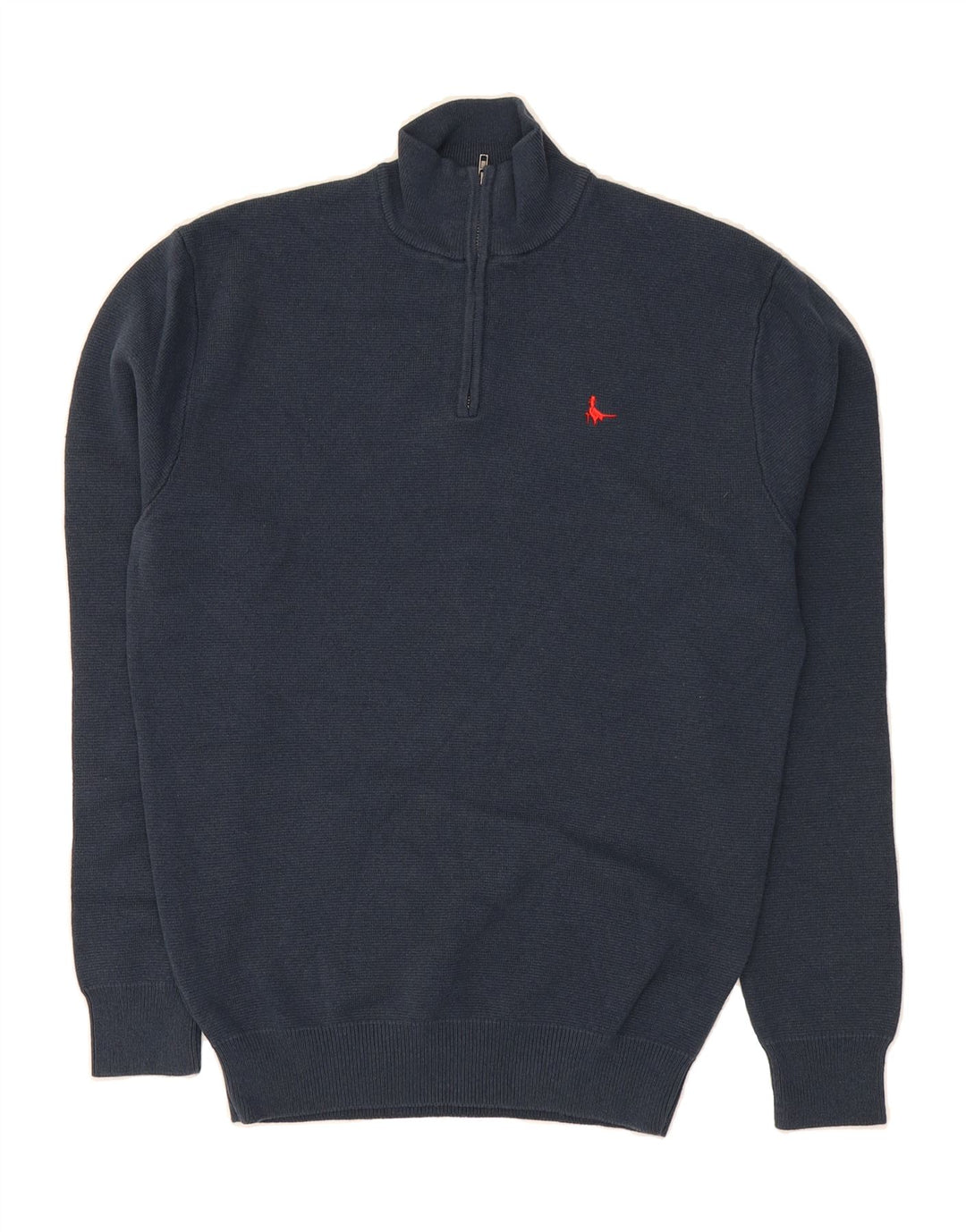 JACK & JONES Mens Zip Neck Jumper Sweater Small Navy Blue Cotton Vintage Jack & Jones and Second-Hand Jack & Jones from Messina Hembry 