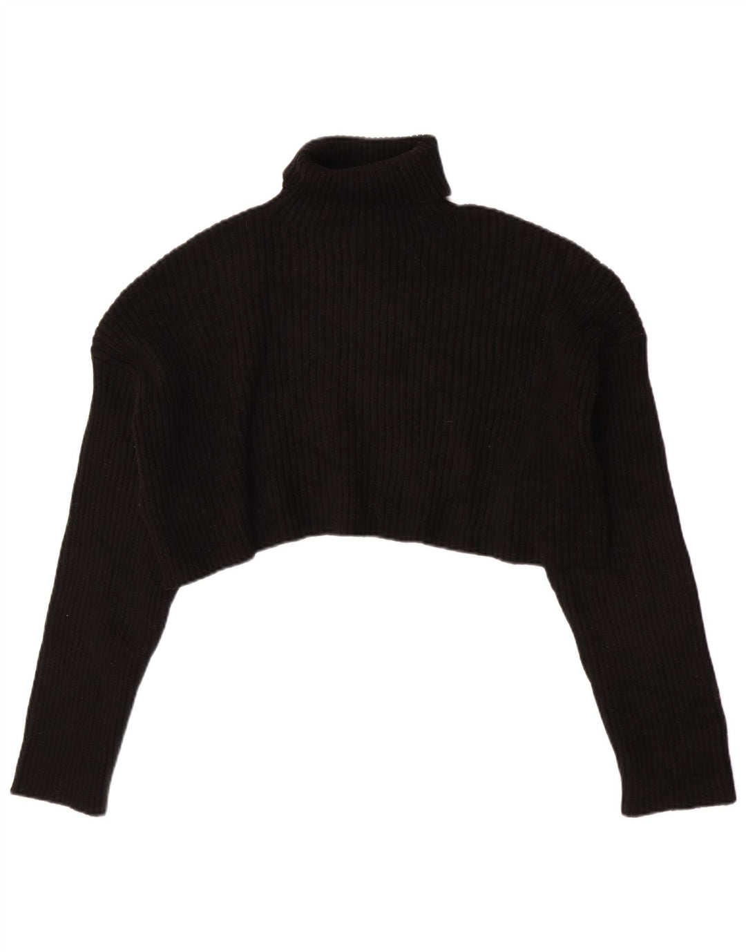Zara Womens Crop Oversized Roll Neck Jumper Sweater UK 16 Large Black