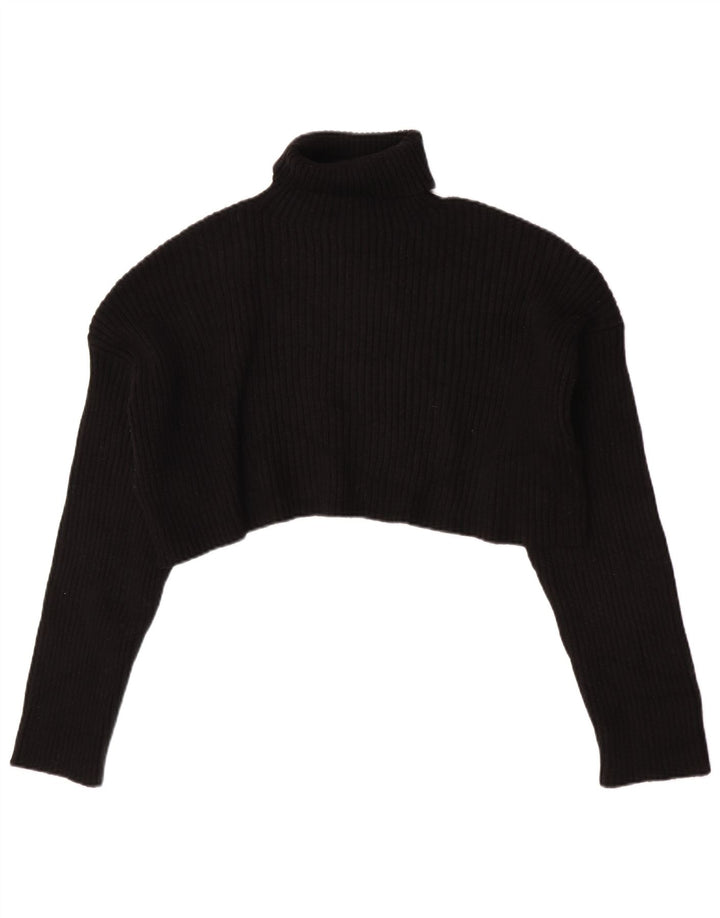 Zara Womens Crop Oversized Roll Neck Jumper Sweater UK 16 Large Black