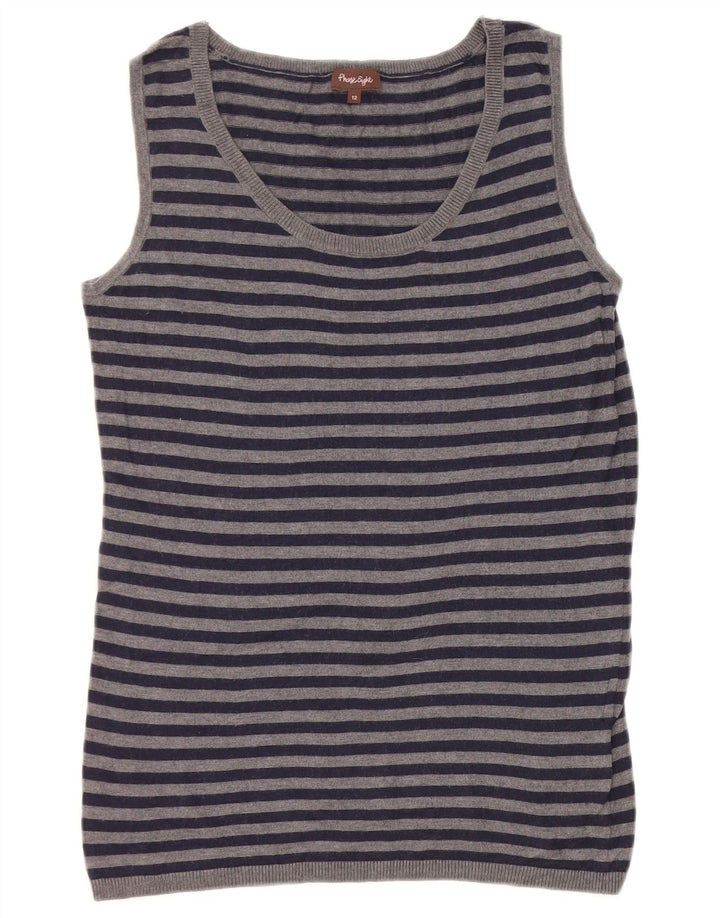 Phase Eight Womens Vest Tank Top UK 12 Medium Grey Striped Nylon