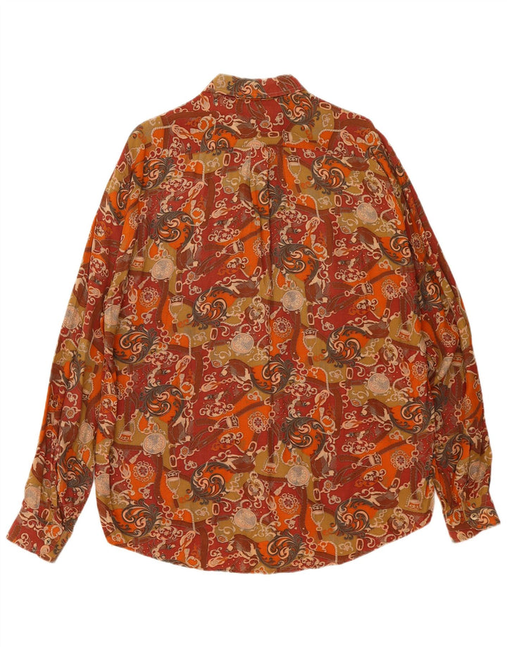 Cotton Club Mens Shirt Medium Brown Floral Viscose