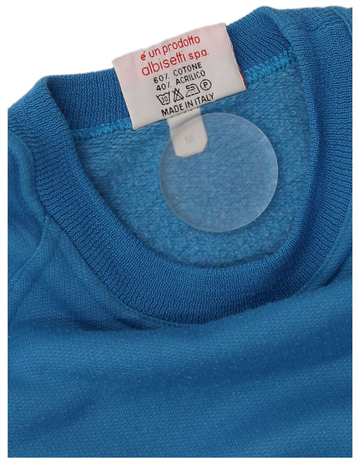 Vintage Mens Graphic Sweatshirt Jumper Medium Blue Cotton Retro