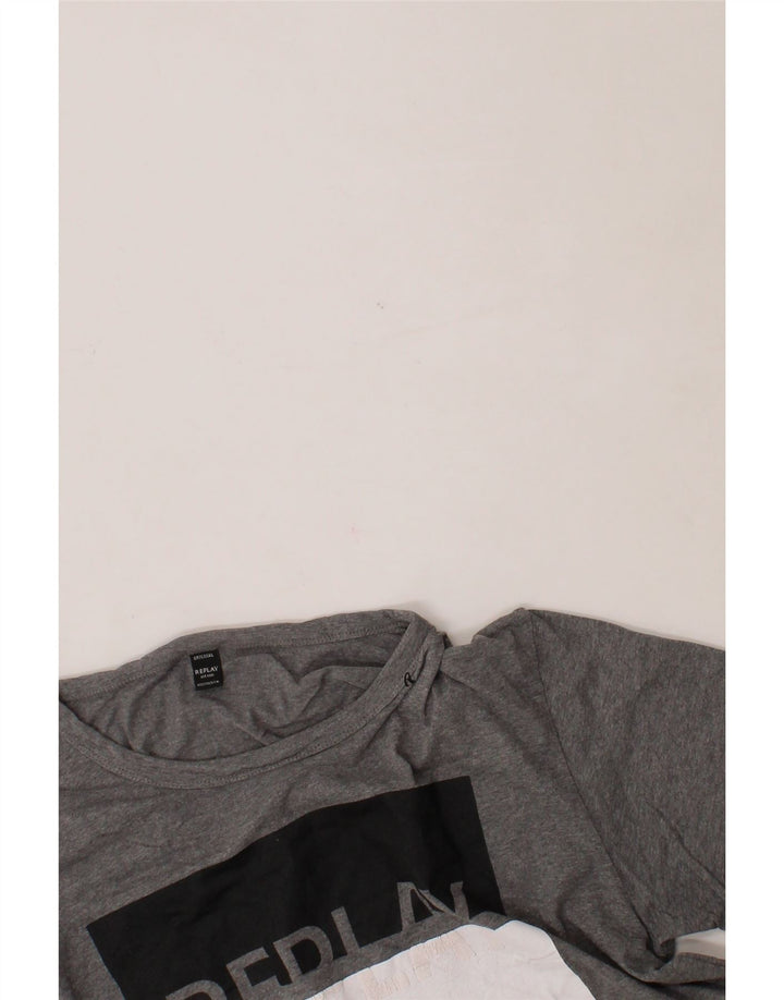 REPLAY Mens Graphic T-Shirt Top Large Grey Cotton Vintage Replay and Second-Hand Replay from Messina Hembry 
