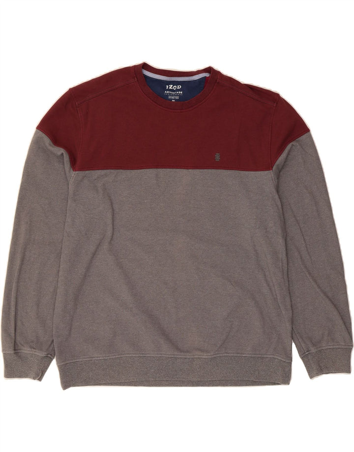 IZOD Mens Stretch Sweatshirt Jumper 2XL Grey Colourblock Polyester