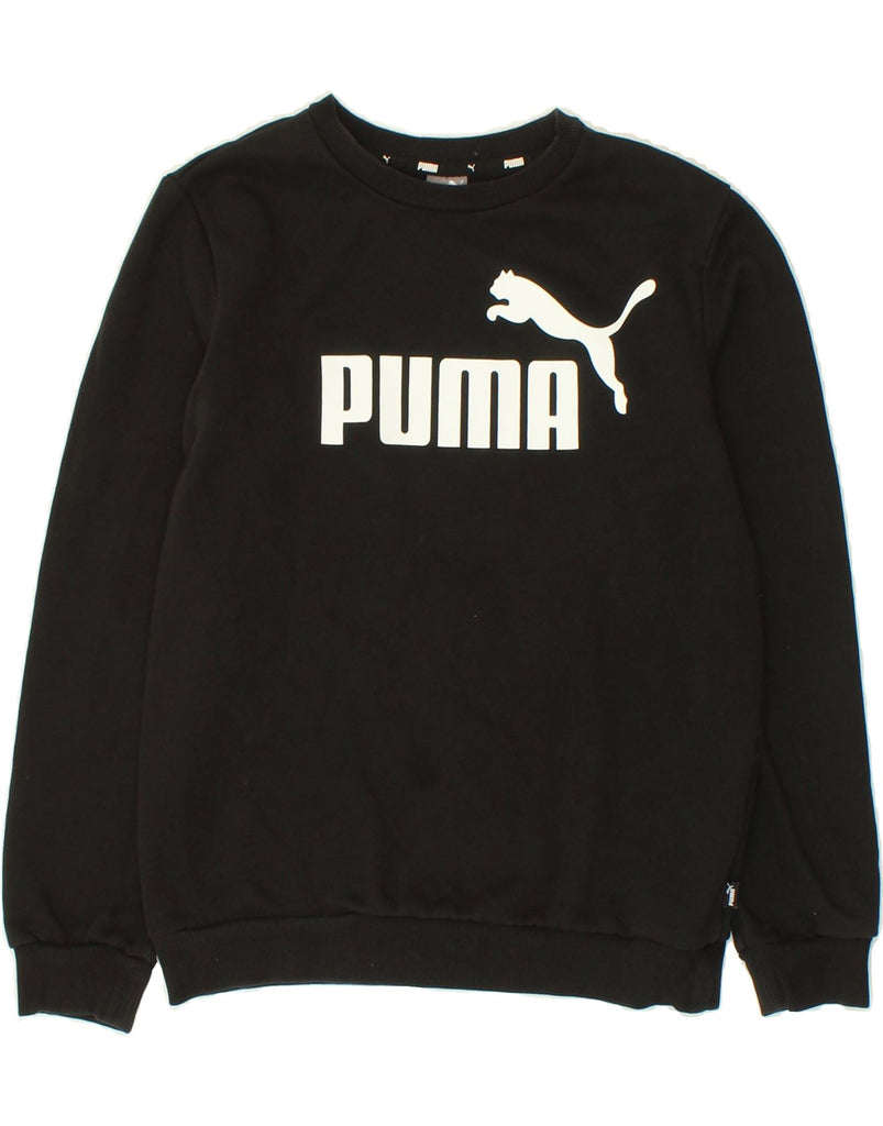 PUMA Boys Graphic Sweatshirt Jumper 13-14 Years Black Cotton | Vintage Puma | Thrift | Second-Hand Puma | Used Clothing | Messina Hembry 