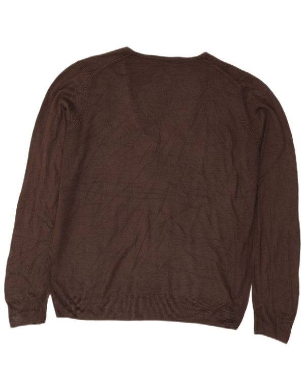 Marks & Spencer Womens V-Neck Jumper Sweater UK 16 Large Brown Acrylic