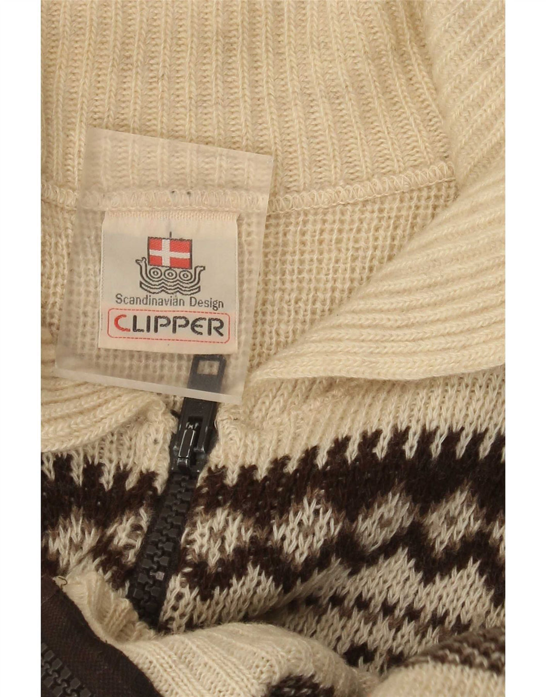 Clipper Mens Cardigan Sweater IT 54 XL Off White Fair Isle Wool