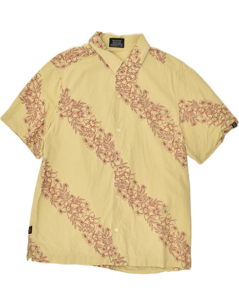 BEAR Mens Short Sleeve Shirt Large Beige Floral Cotton | Vintage Bear | Thrift | Second-Hand Bear | Used Clothing | Messina Hembry 