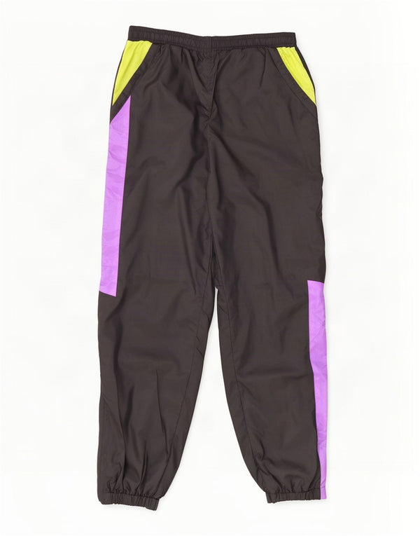 Vintage Mens Tracksuit Trousers Joggers Medium Black Colourblock Nylon