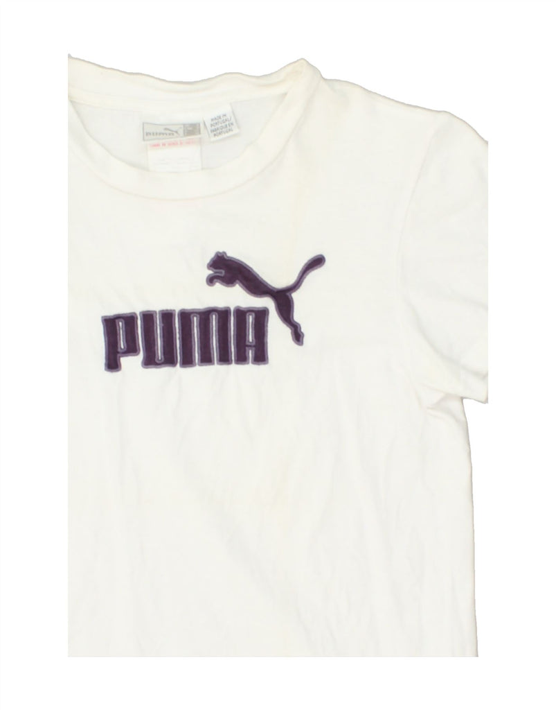 PUMA Womens Graphic T-Shirt Top UK 10 Small White Cotton | Vintage Puma | Thrift | Second-Hand Puma | Used Clothing | Messina Hembry 