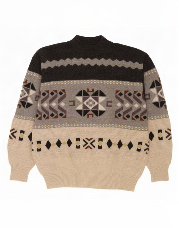 Vintage Mens Turtle Neck Jumper Sweater Medium Multicoloured Geometric