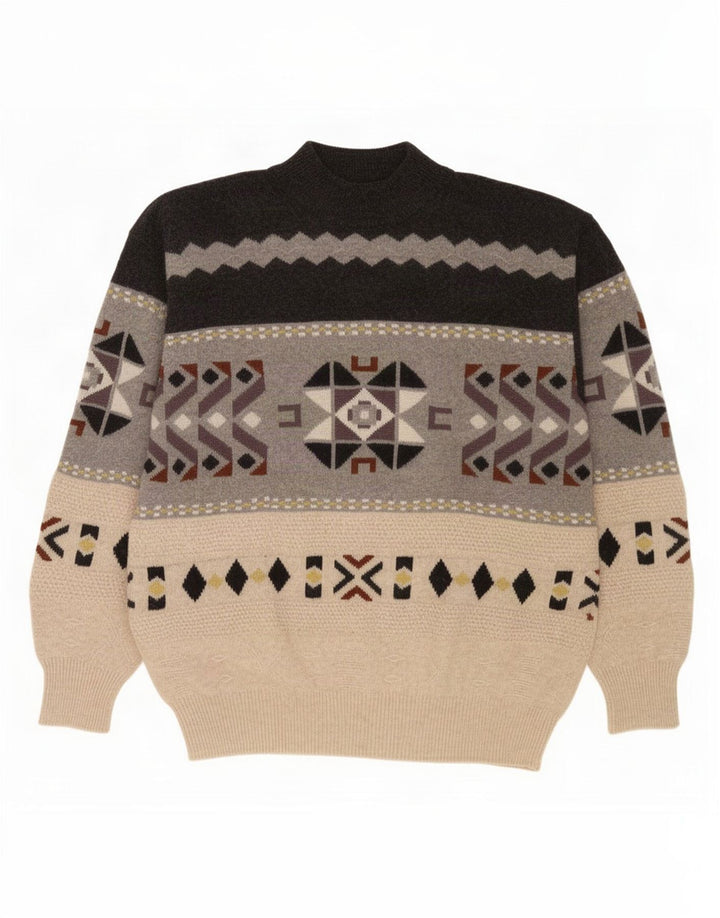 Vintage Mens Turtle Neck Jumper Sweater Medium Multicoloured Geometric