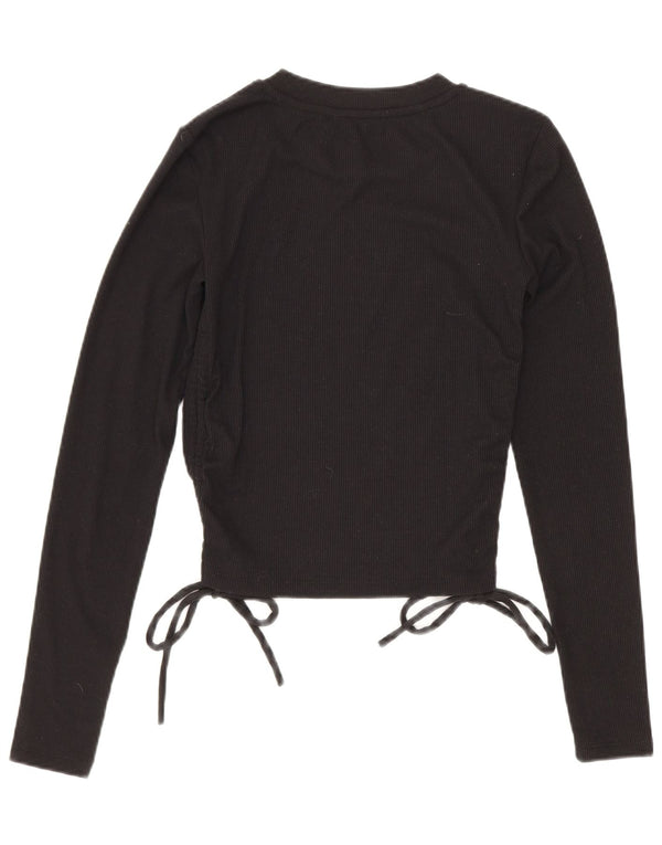 Zara Womens Crop Top Long Sleeve UK 8 Small Black Polyester