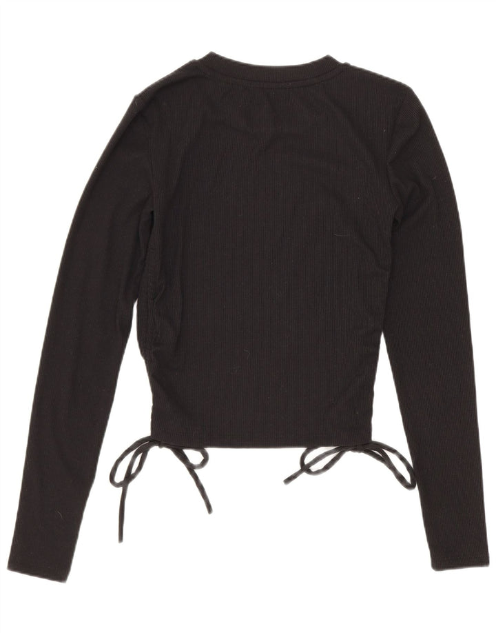 Zara Womens Crop Top Long Sleeve UK 8 Small Black Polyester