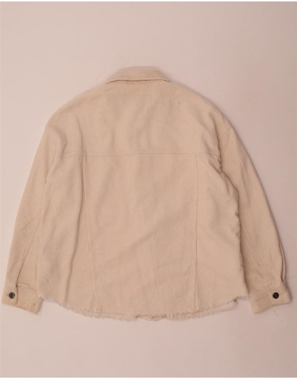 Zara Womens Oversized Corduroy Shirt UK 10 Small Off White Cotton
