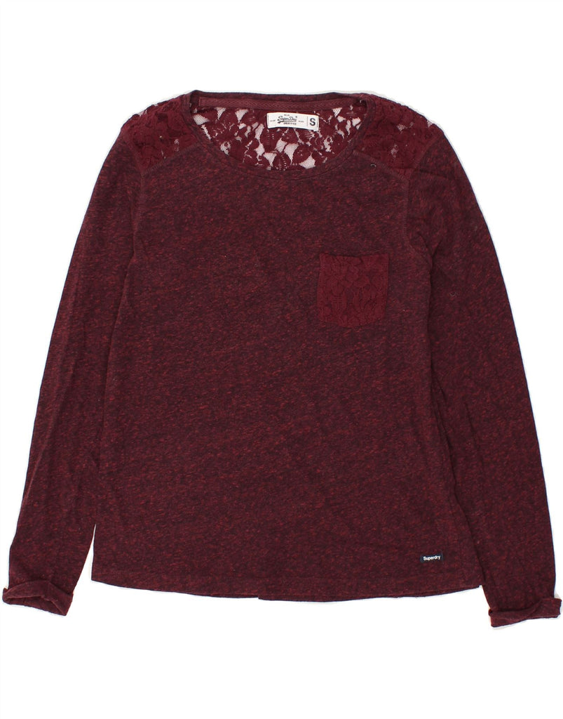 SUPERDRY Womens Top Long Sleeve UK 10 Small Maroon Flecked Cotton | Vintage Superdry | Thrift | Second-Hand Superdry | Used Clothing | Messina Hembry 