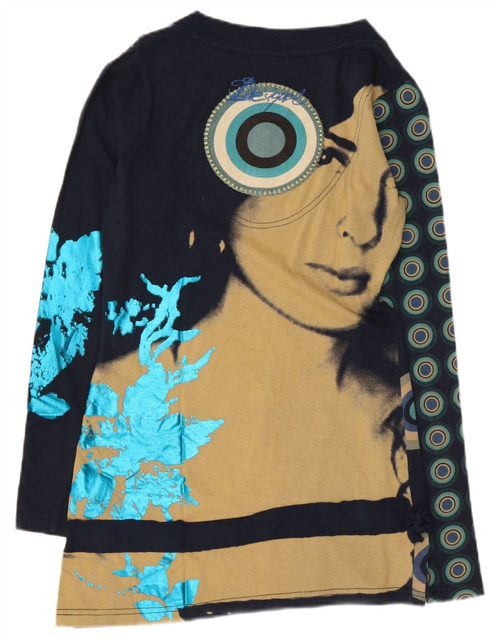 Desigual Womens Graphic Top Long Sleeve UK 10 Small Navy Blue