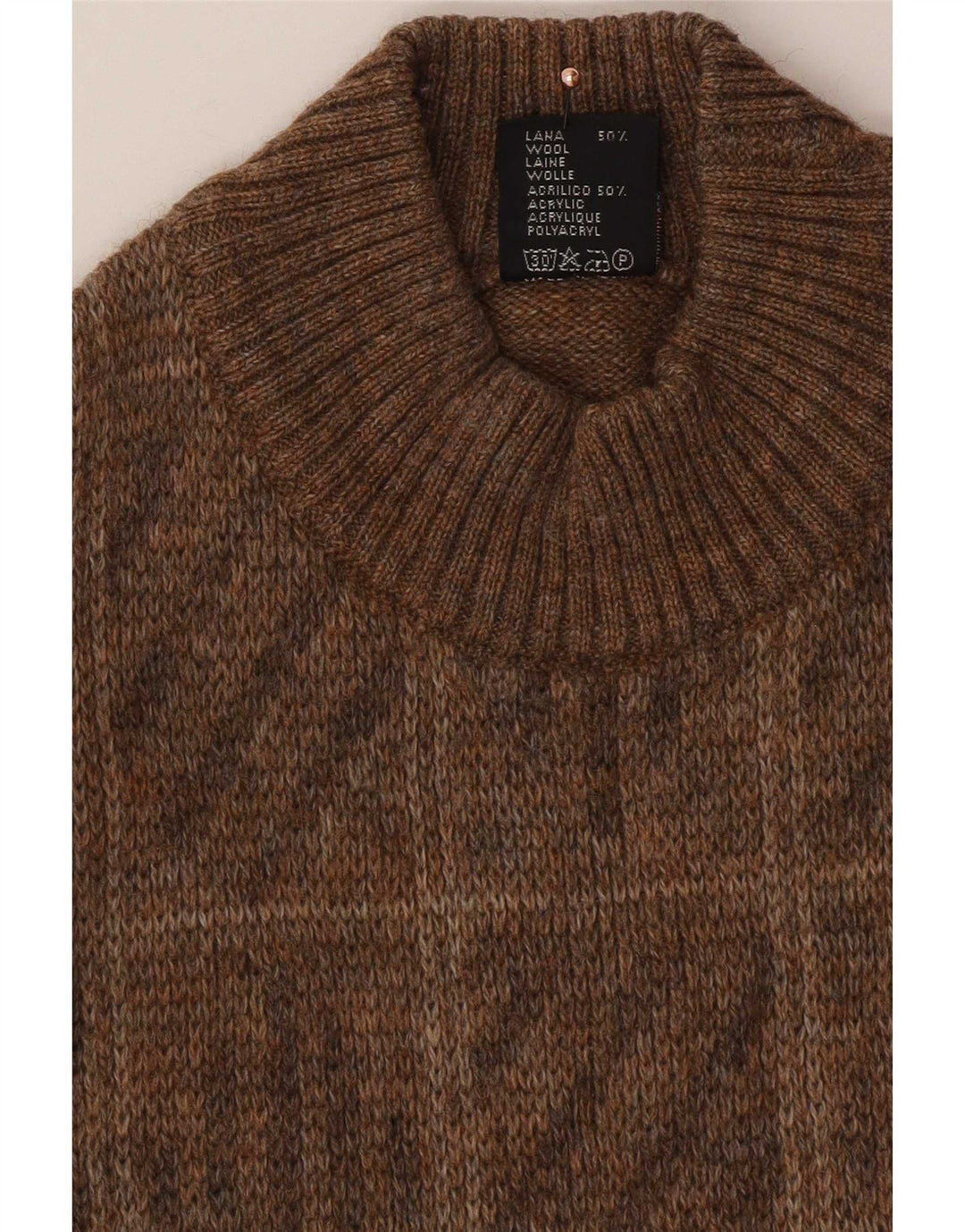 Rinaldi Mens Geometrical Jumper Sweater Medium Brown Geometric Classic