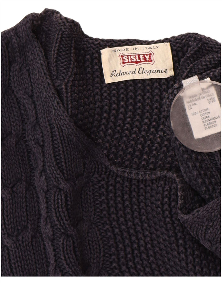 SISLEY Womens Boat Neck Jumper Sweater UK 14 Medium Navy Blue