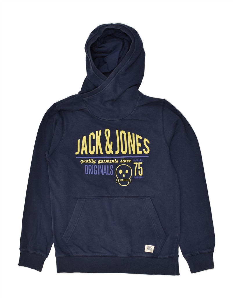 JACK & JONES Mens Graphic Hoodie Jumper Medium Navy Blue Cotton | Vintage Jack & Jones | Thrift | Second-Hand Jack & Jones | Used Clothing | Messina Hembry 