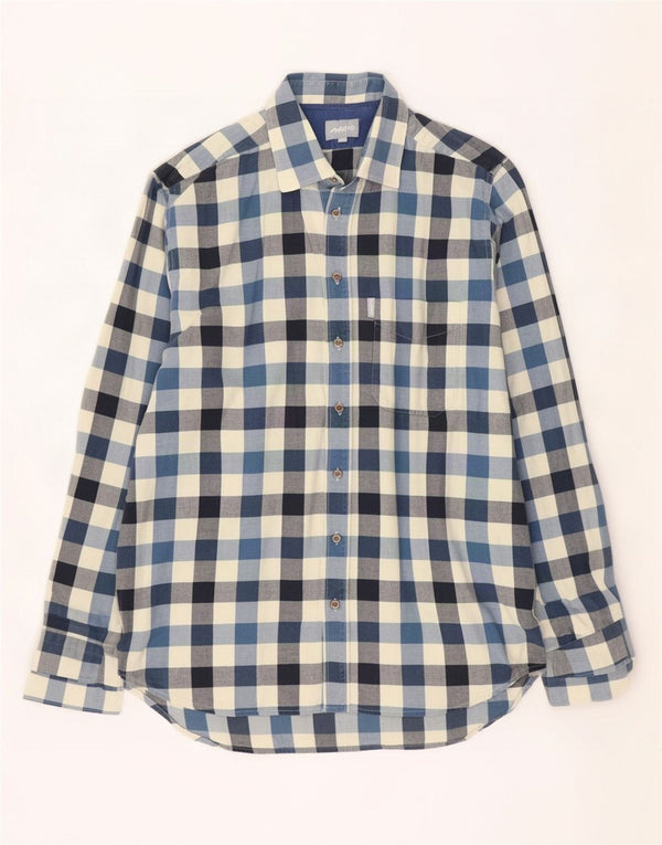 Musto Mens Flannel Shirt Size 16 1/2 Large Blue Check Cotton