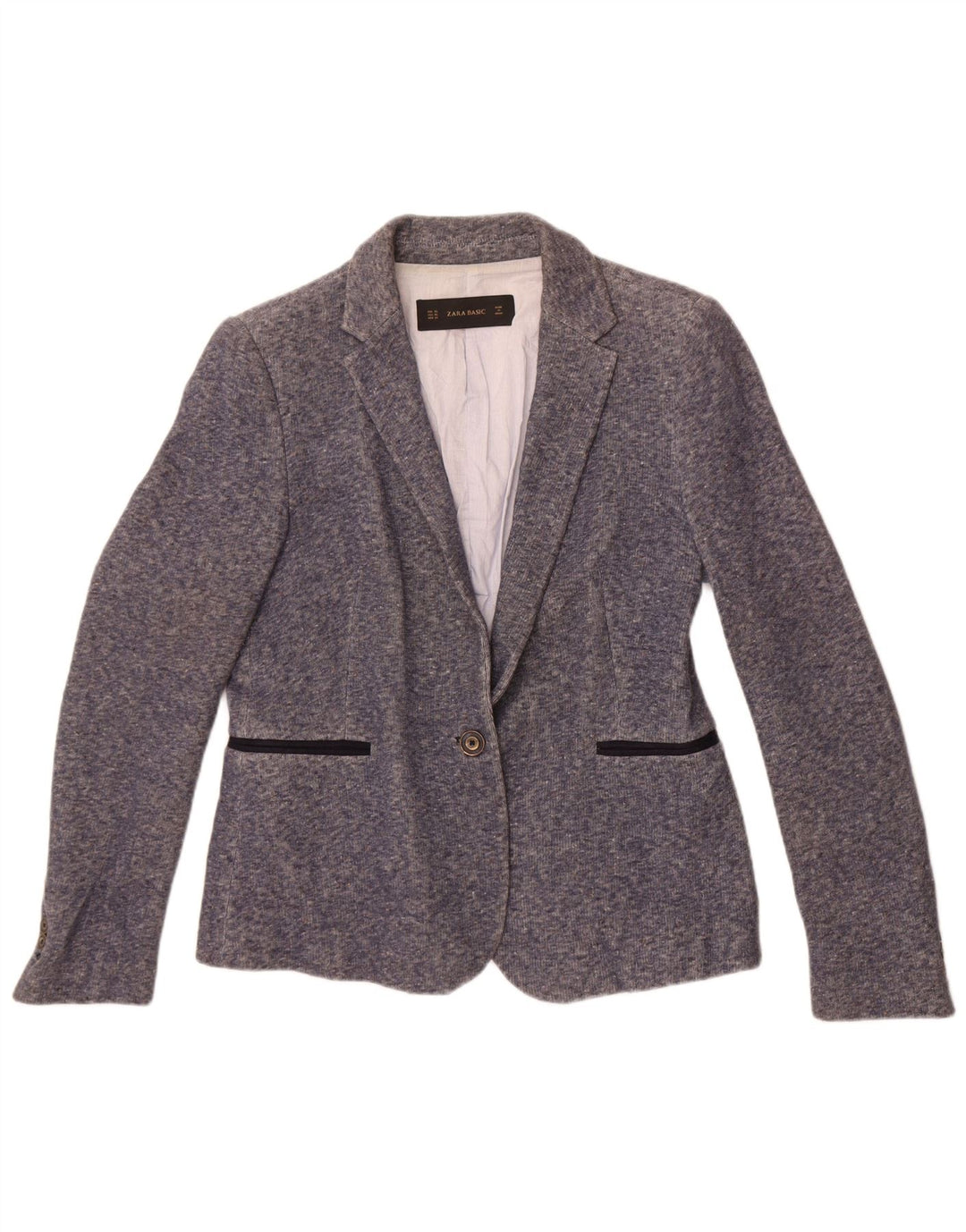 Zara Womens 1 Button Blazer Jacket UK 18 XL Blue Flecked Cotton