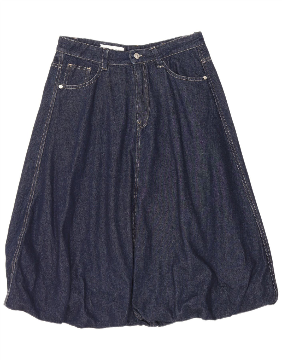 Zara Womens Denim Bubble Skirt Large W30 Navy Blue Cotton