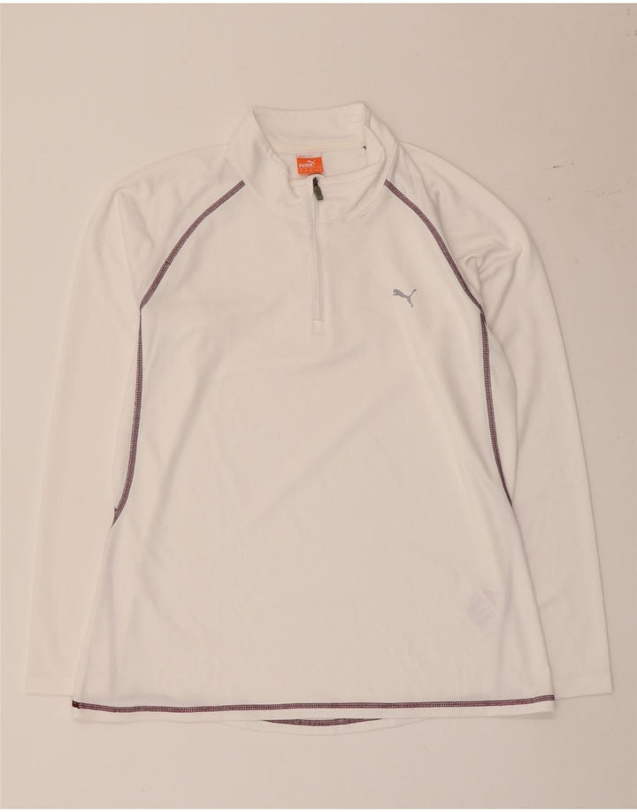 Puma Womens Zip Neck Pullover Tracksuit Top UK 16 Large White Polyester