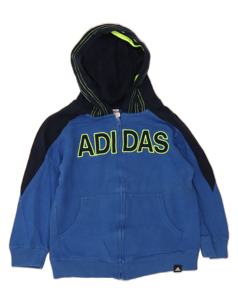 ADIDAS Boys Graphic Zip Hoodie Sweater 6-7 Years Blue Colourblock Cotton Vintage Adidas and Second-Hand Adidas from Messina Hembry 