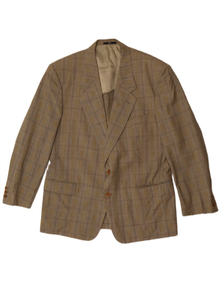 Valentino Mens 2 Button Blazer Jacket IT 56 3XL Beige Houndstooth