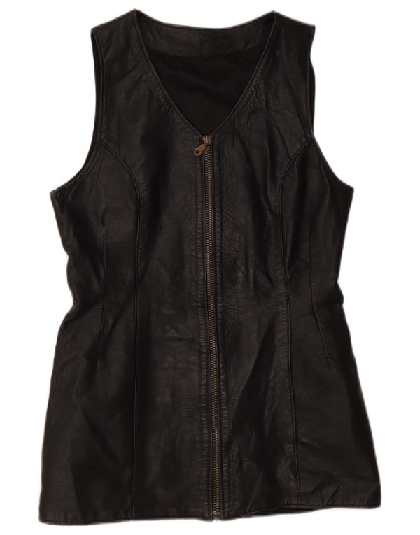 Vintage Womens Leather Gilet UK 10 Small Black