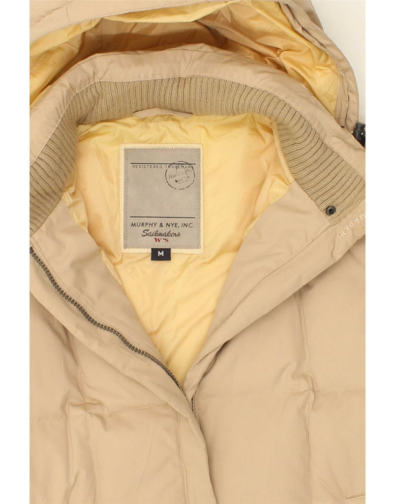 MURPHY & NYE Womens Hooded Padded Coat UK 14 Medium Beige Polyester Vintage Murphy & Nye and Second-Hand Murphy & Nye from Messina Hembry 