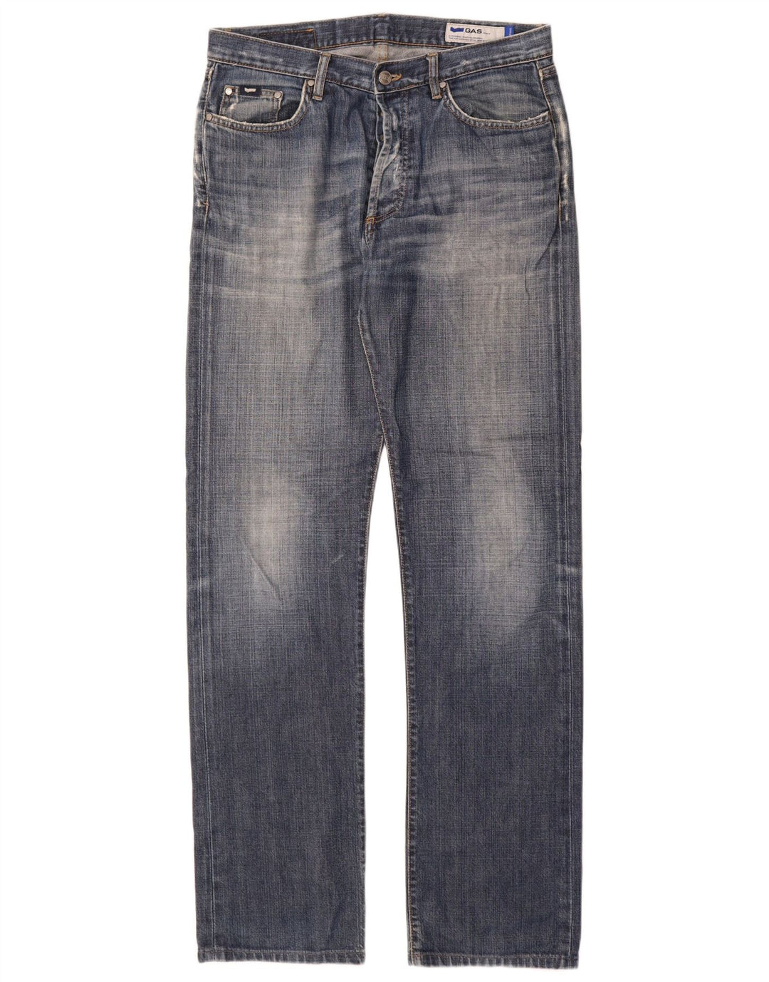 Gas Mens Straight Jeans W33 L34 Blue Cotton