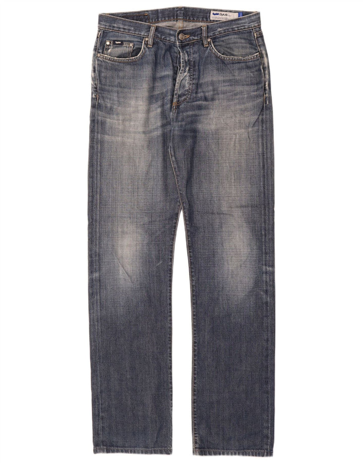 Gas Mens Straight Jeans W33 L34 Blue Cotton