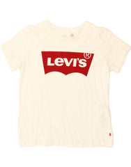 LEVI'S Womens Graphic T-Shirt Top uk 14 Large Off White Cotton