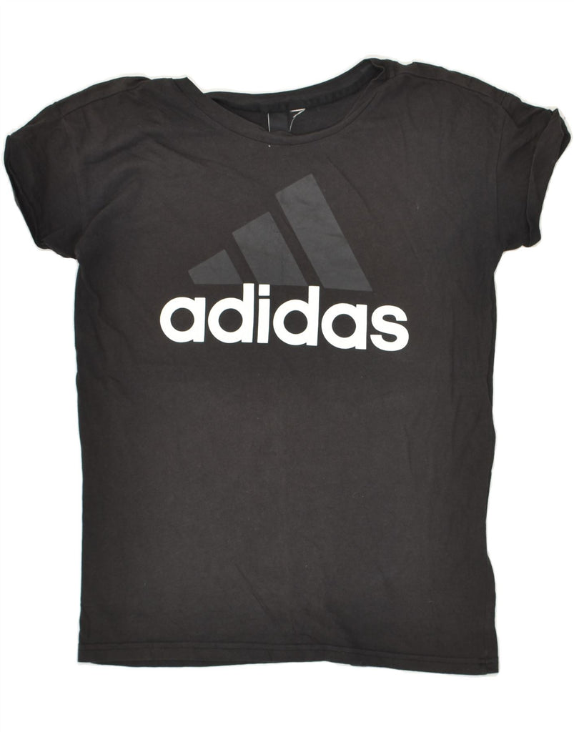 ADIDAS Womens Graphic T-Shirt Top UK 12 Medium Black | Vintage Adidas | Thrift | Second-Hand Adidas | Used Clothing | Messina Hembry 