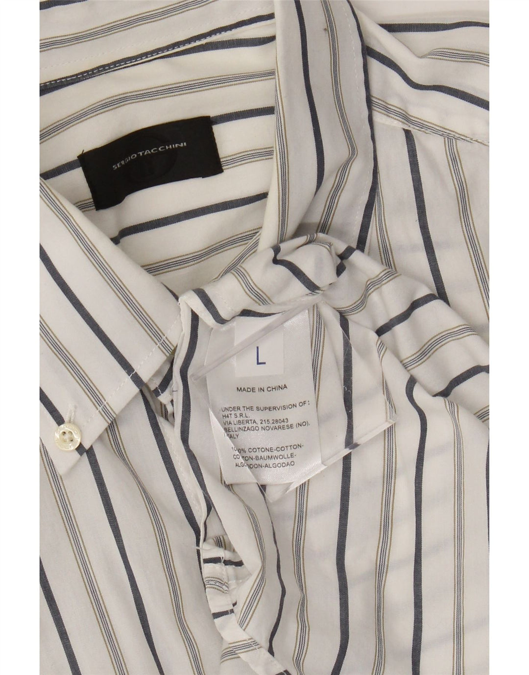 Sergio Tacchini Mens Shirt Large White Striped Cotton
