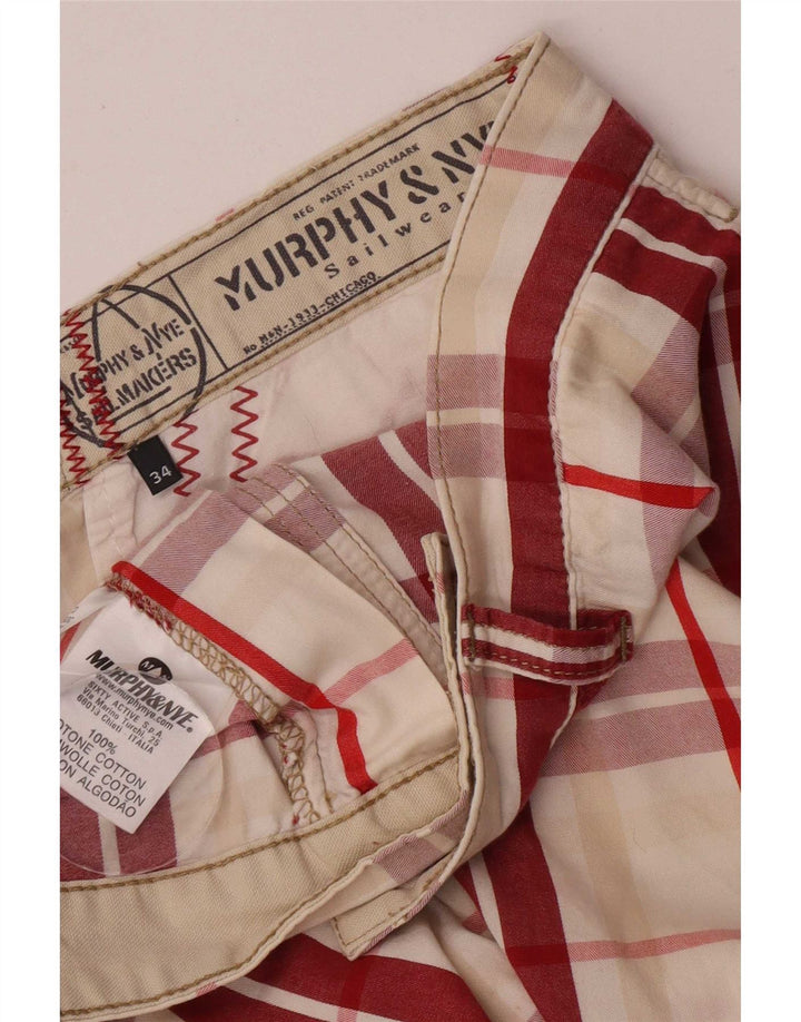 Murphy & Nye Mens Chino Shorts W34 Large Red Plaid Cotton