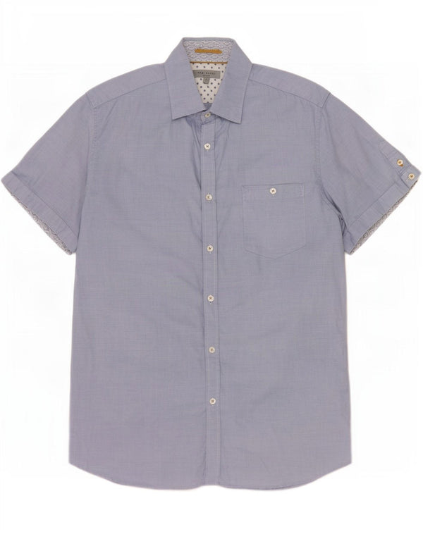 Ted Baker Mens Short Sleeve Shirt Size 4 Large Blue Cotton