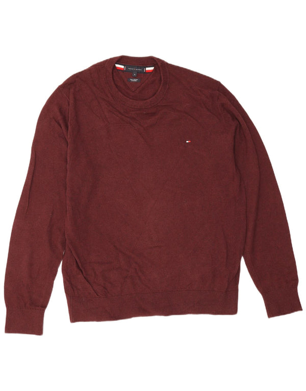 Tommy Hilfiger Mens Crew Neck Jumper Sweater XL Maroon Cotton