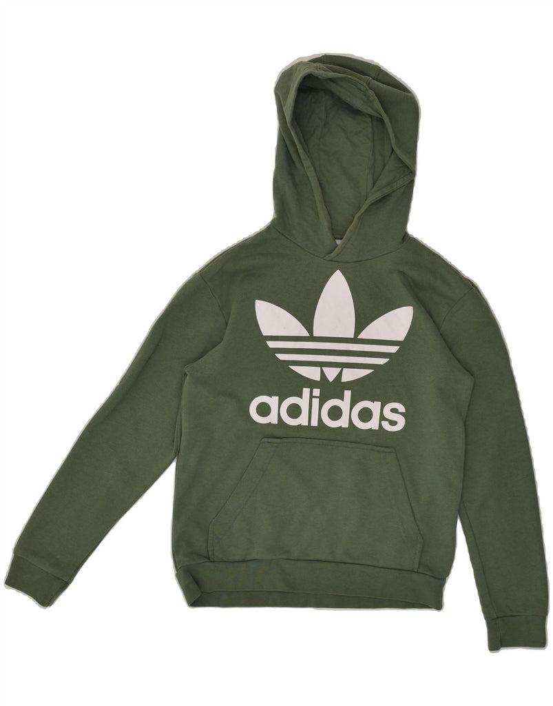 ADIDAS Boys Graphic Hoodie Jumper 11-12 Years Khaki Cotton | Vintage Adidas | Thrift | Second-Hand Adidas | Used Clothing | Messina Hembry 